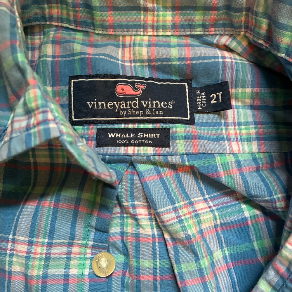 Vineyard Vines Blue and Teal Plaid Whale Shirt - Picture 3 of 4